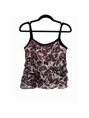 Ann Taylor LOFT Cami Tank Top Womens Petite 2P Pink Black Rose Floral  777steeez